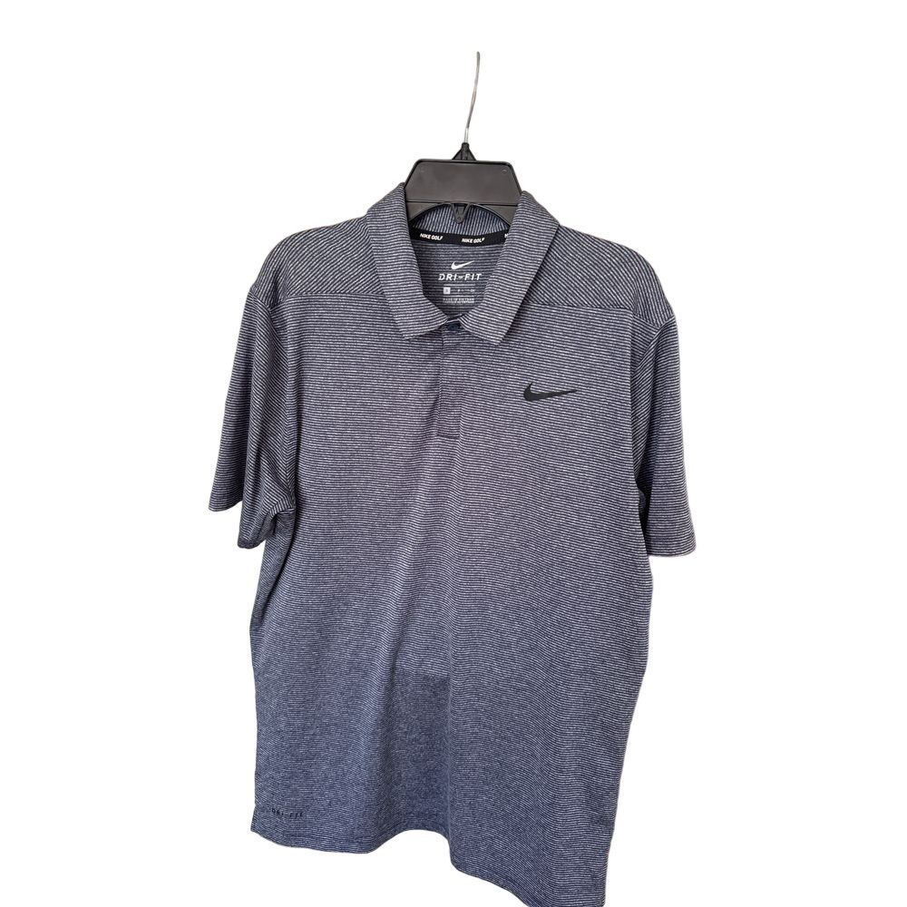 Nike Golf Polo Shirt‎ Mens Standard Dri Fit Gray Black Striped Short Sleeve sz S